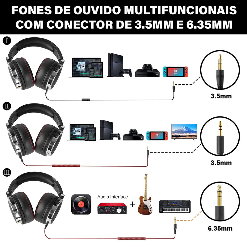 Fones de ouvido com microfone sobre a orelha